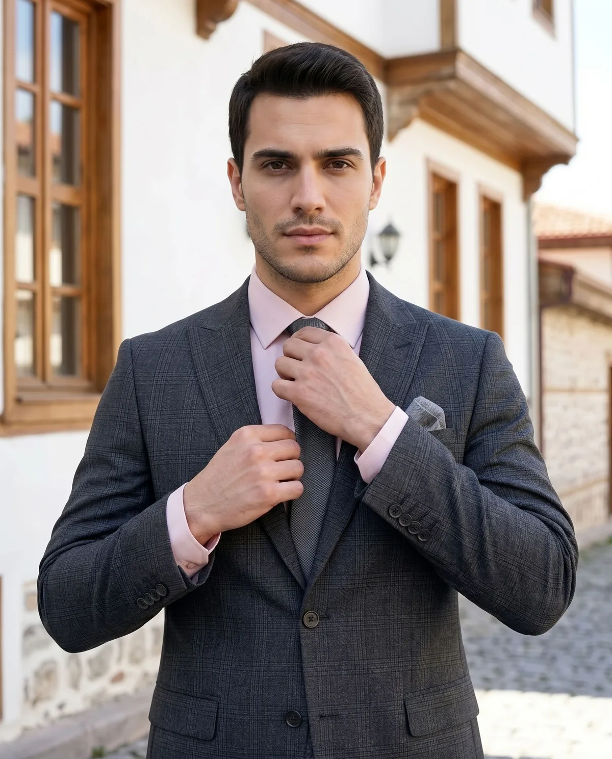 Charcoal Check Suit — Pink Shirt - 3