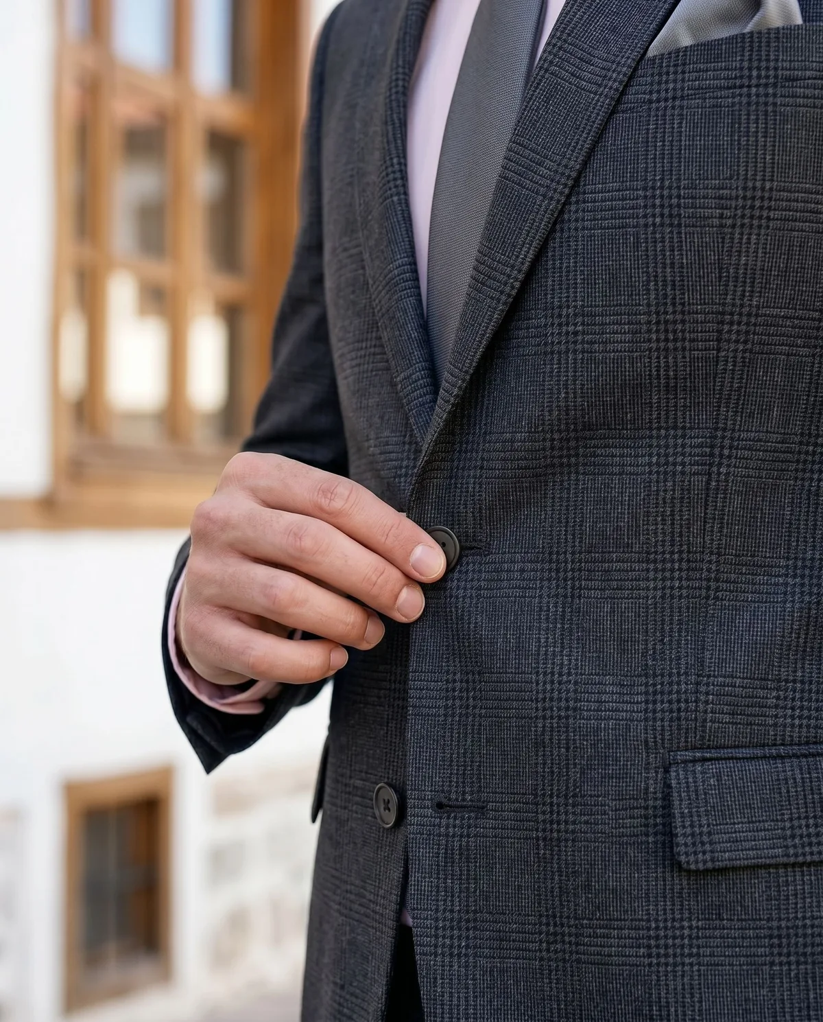 Charcoal Check Suit — Pink Shirt - 4