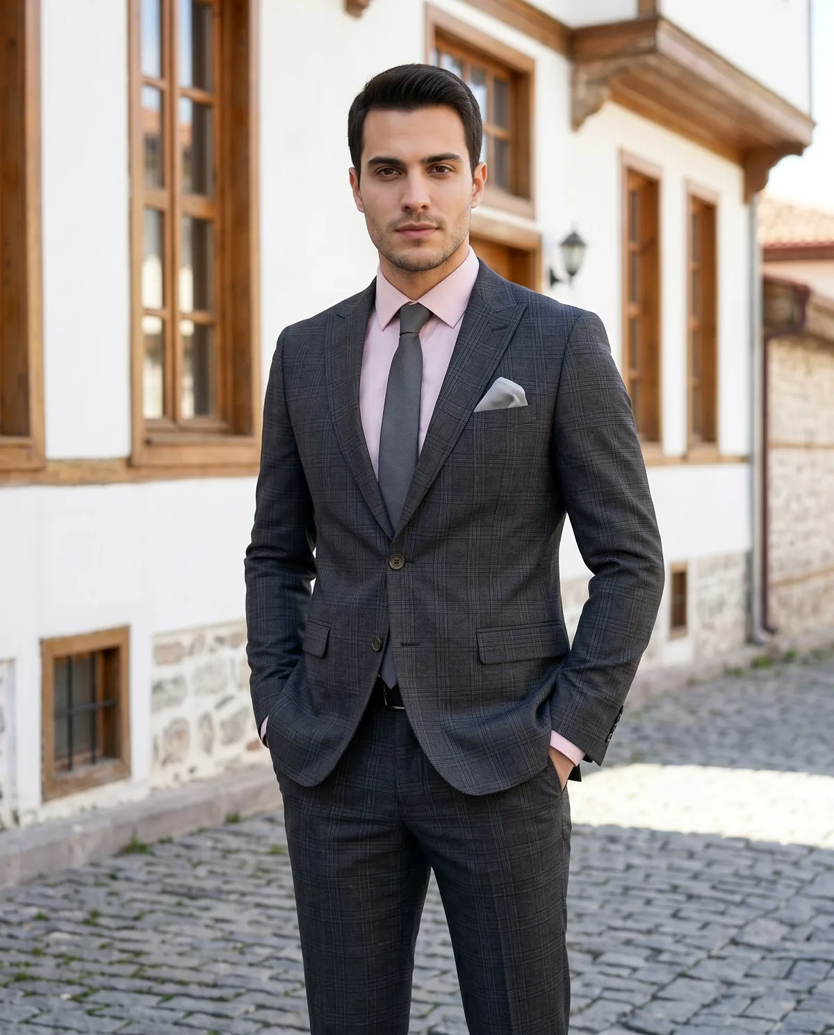 Charcoal Check Suit — Pink Shirt - 5