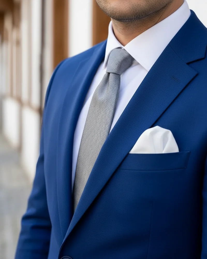 Blue Slim Fit Suit — Grey Tie - 2