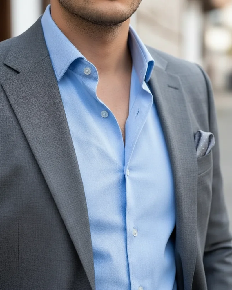Grey Slim Fit Suit — Tieless - 2