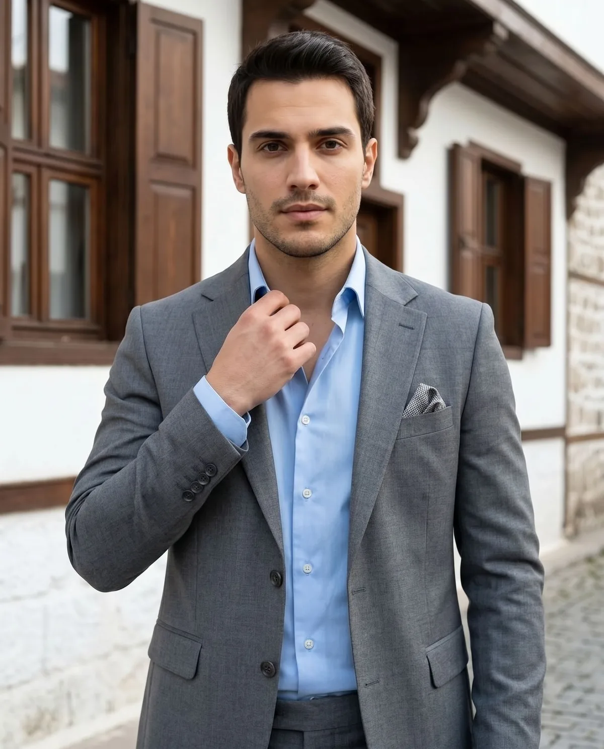 Grey Slim Fit Suit — Tieless - 3
