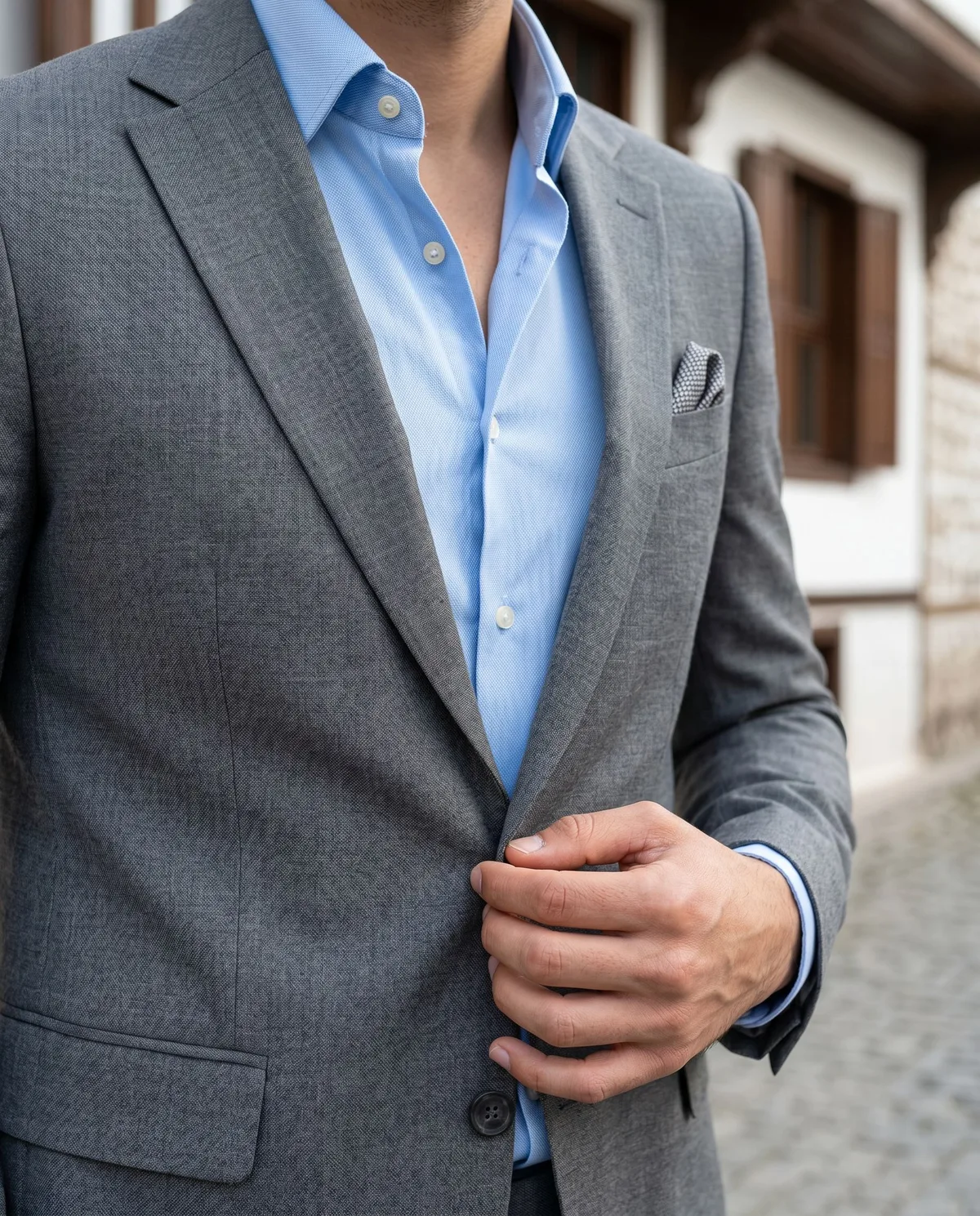Grey Slim Fit Suit — Tieless - 4