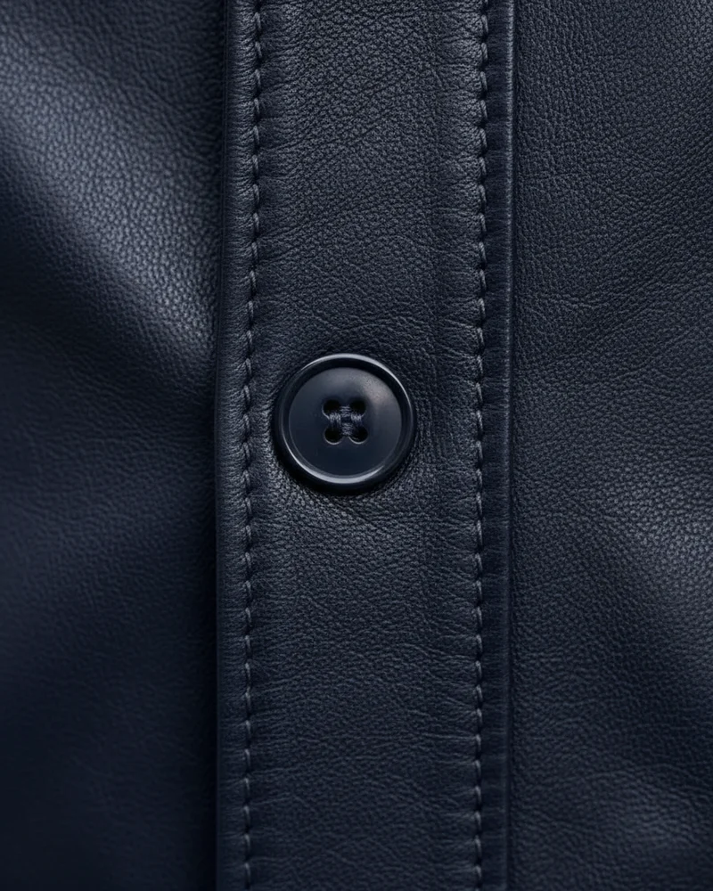 Navy Genuine Leather Jacket - 2