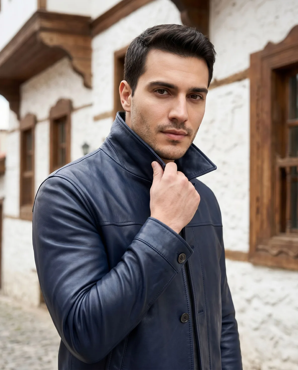 Navy Genuine Leather Jacket - 3