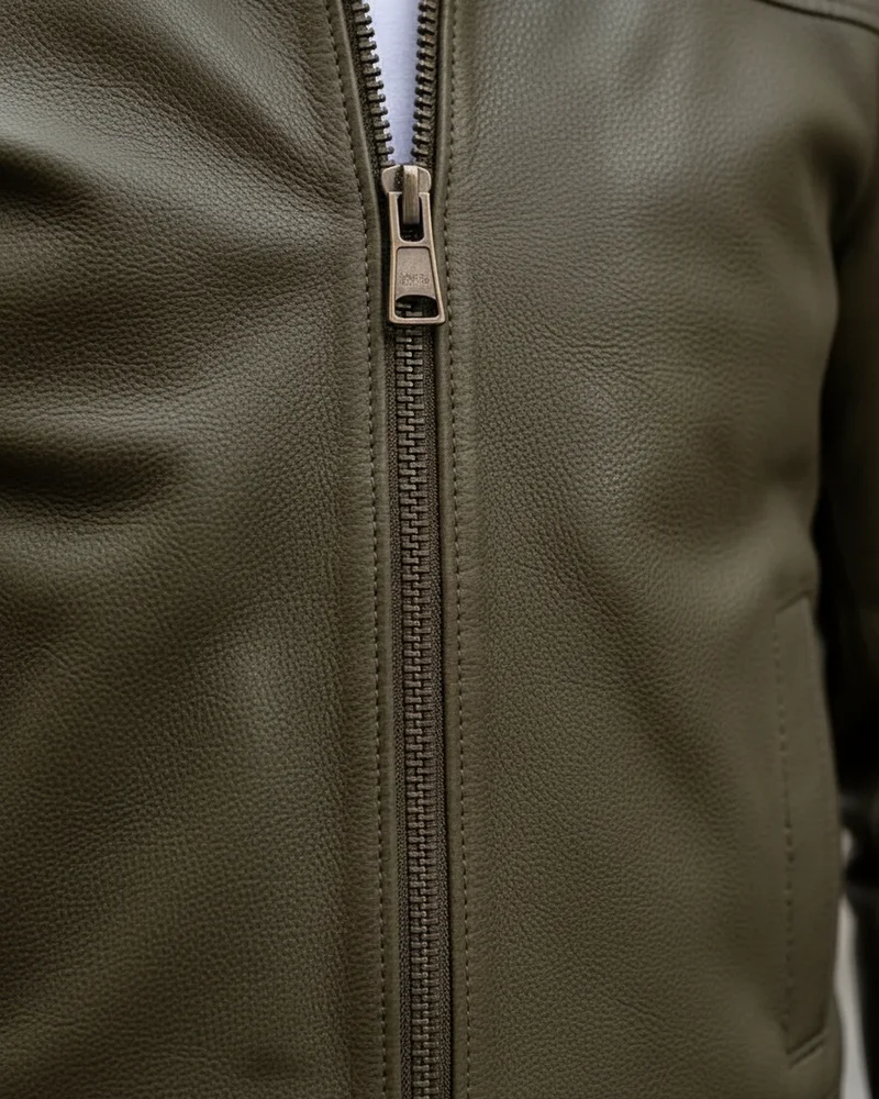 Khaki Green Genuine Leather Jacket - 2