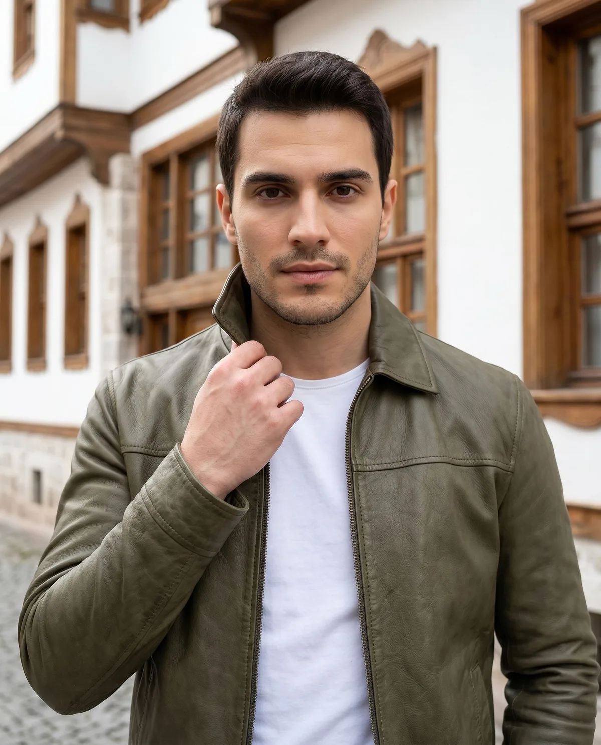 Khaki Green Genuine Leather Jacket - 3