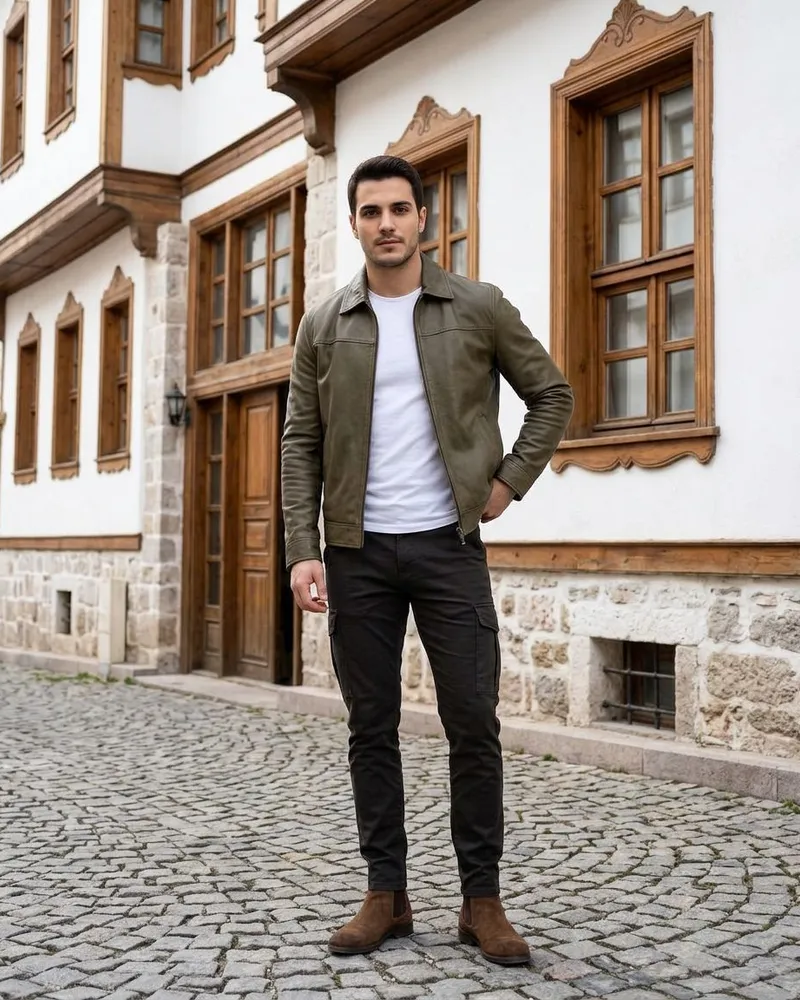 Khaki Green Genuine Leather Jacket - SAVAS