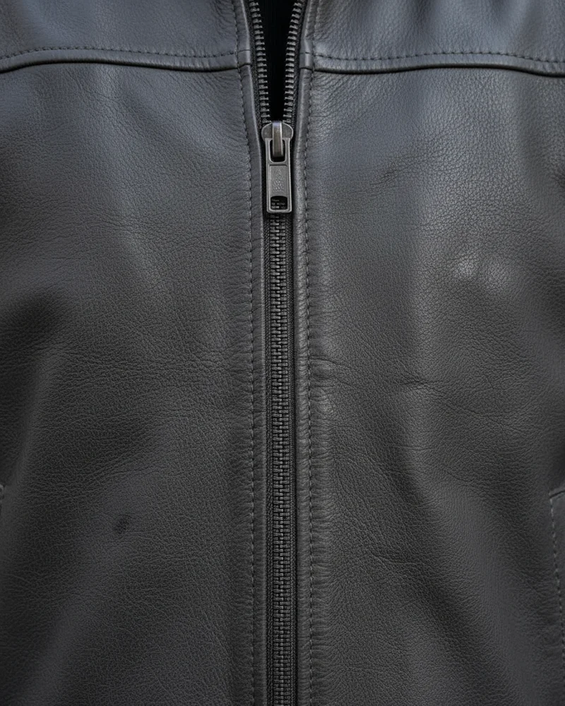Charcoal Grey Genuine Leather Jacket - 2