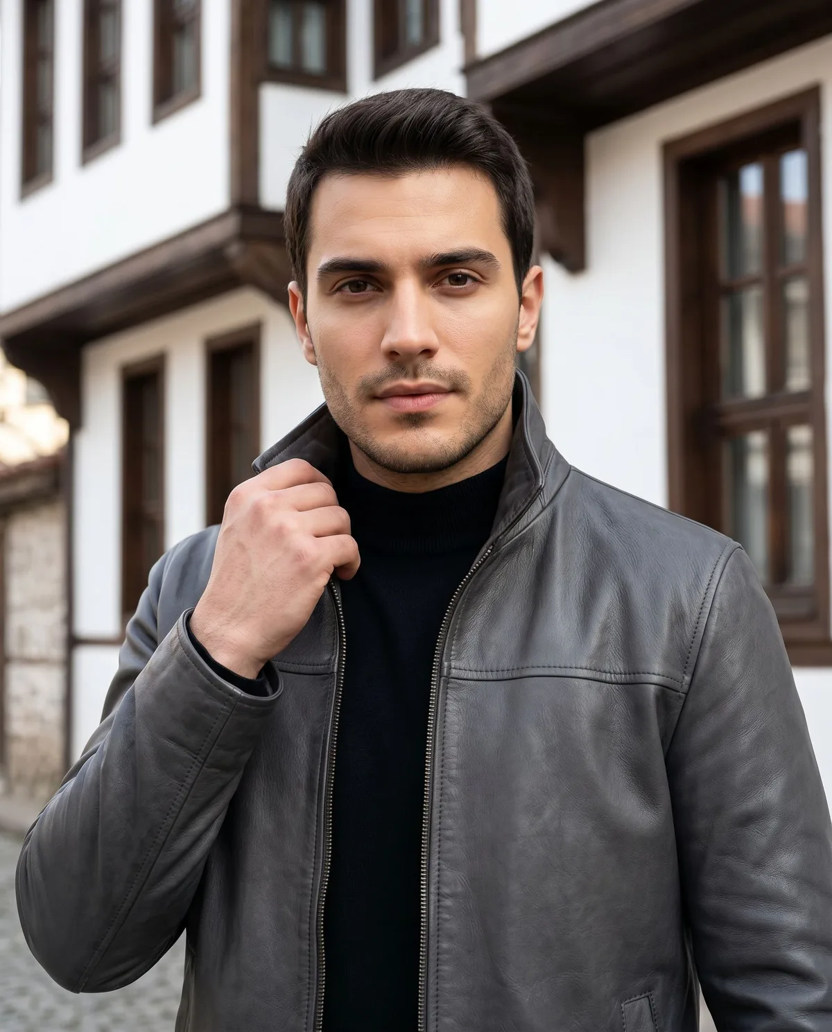 Charcoal Grey Genuine Leather Jacket - 3
