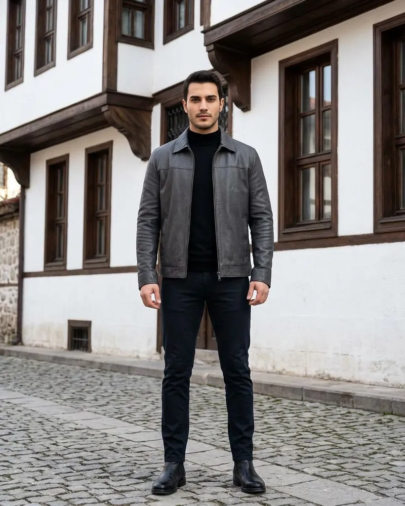 Charcoal Grey Genuine Leather Jacket - SAVAS