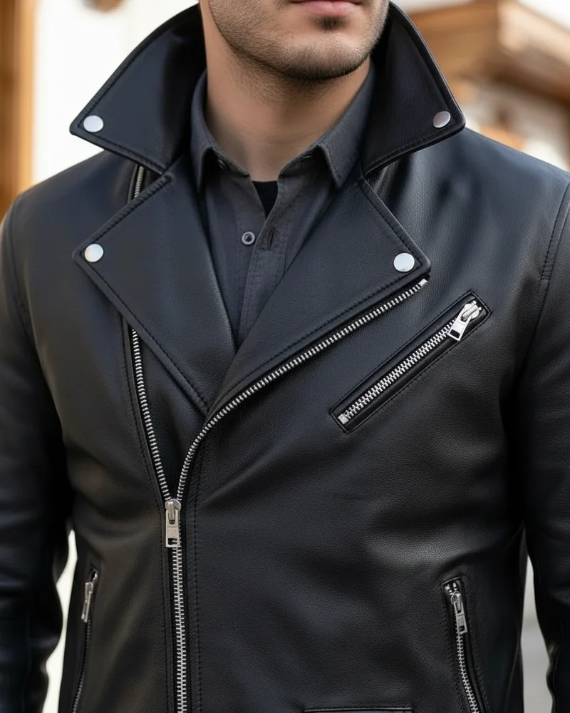 Black Biker Leather Jacket - 2