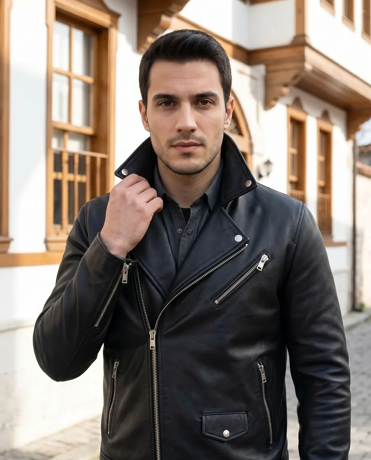 Black Biker Leather Jacket - 3