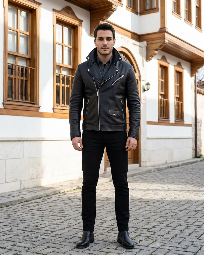 Black Biker Leather Jacket - SAVAS