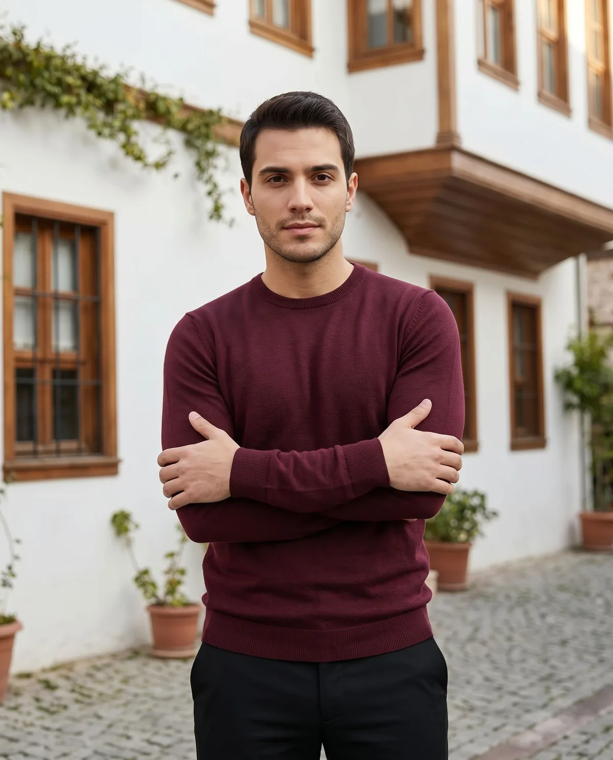 Burgundy Crew-Neck Sweater - 5