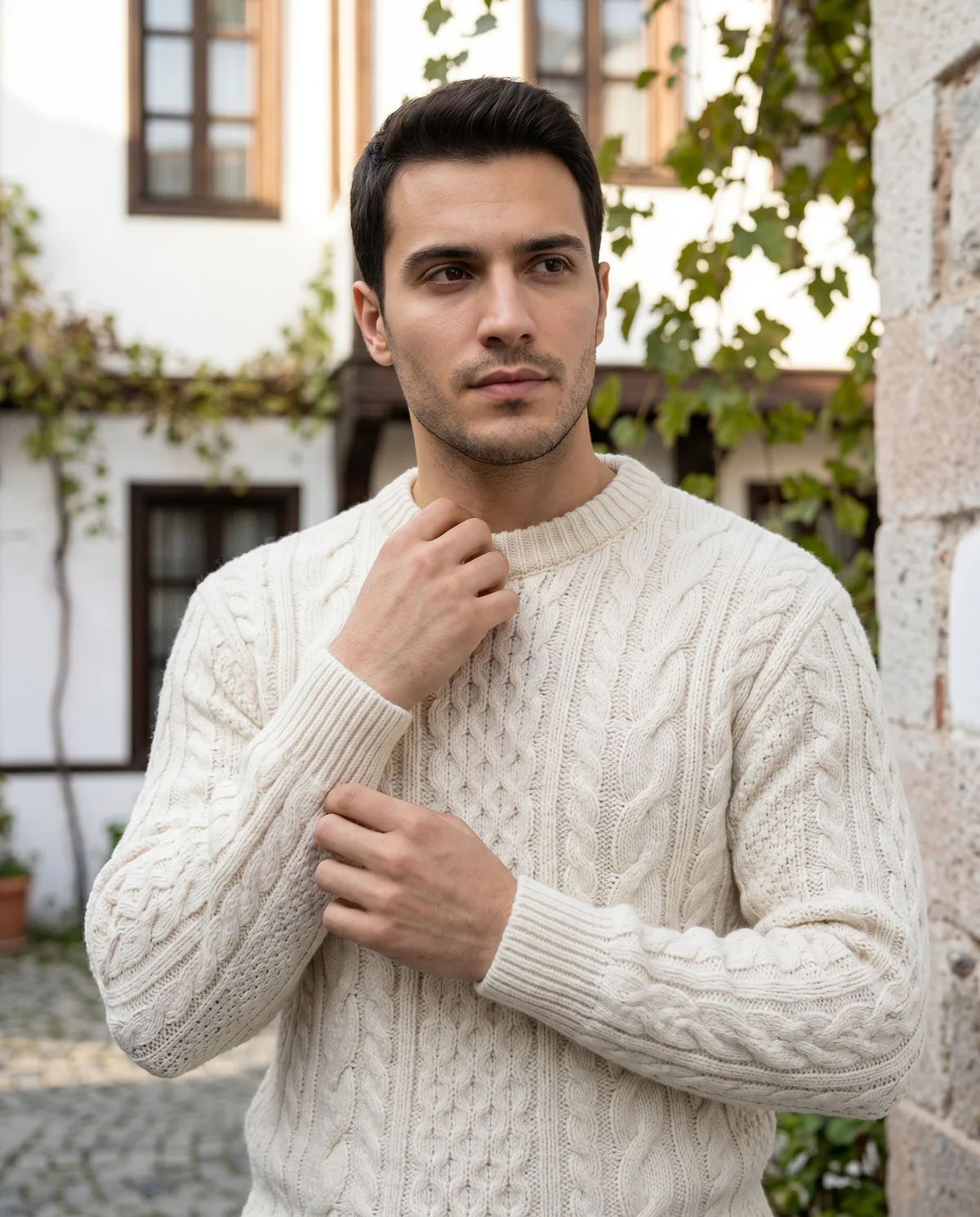 Cream Cable-Knit Sweater - 3