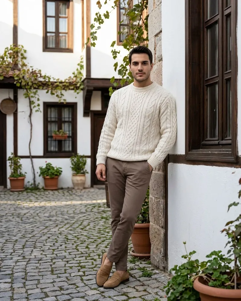 Cream Cable-Knit Sweater - SAVAS
