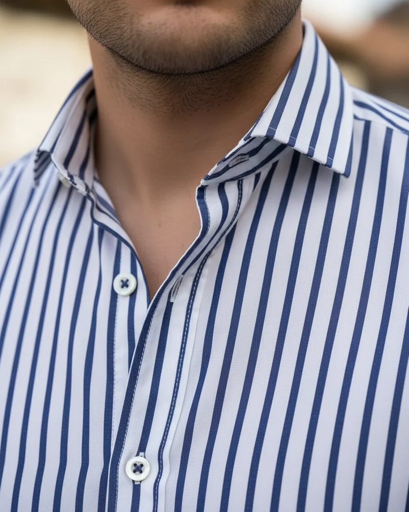 White-Navy Striped Shirt - 2