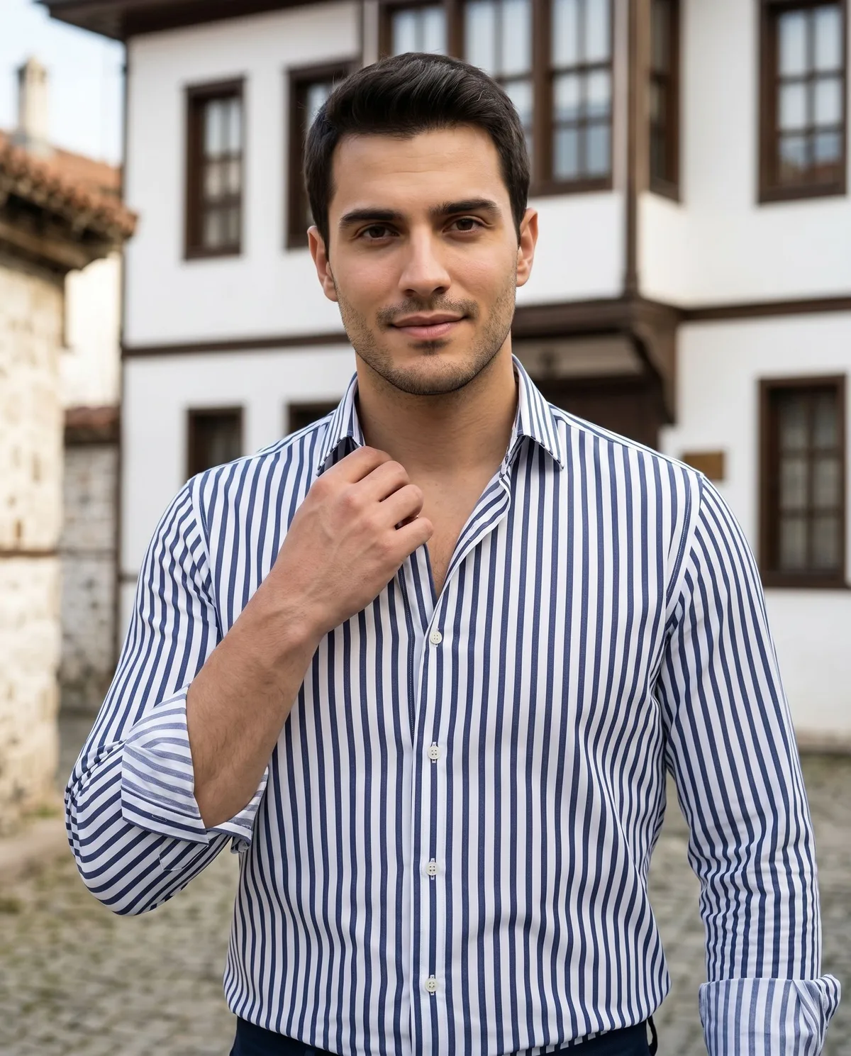 White-Navy Striped Shirt - 3