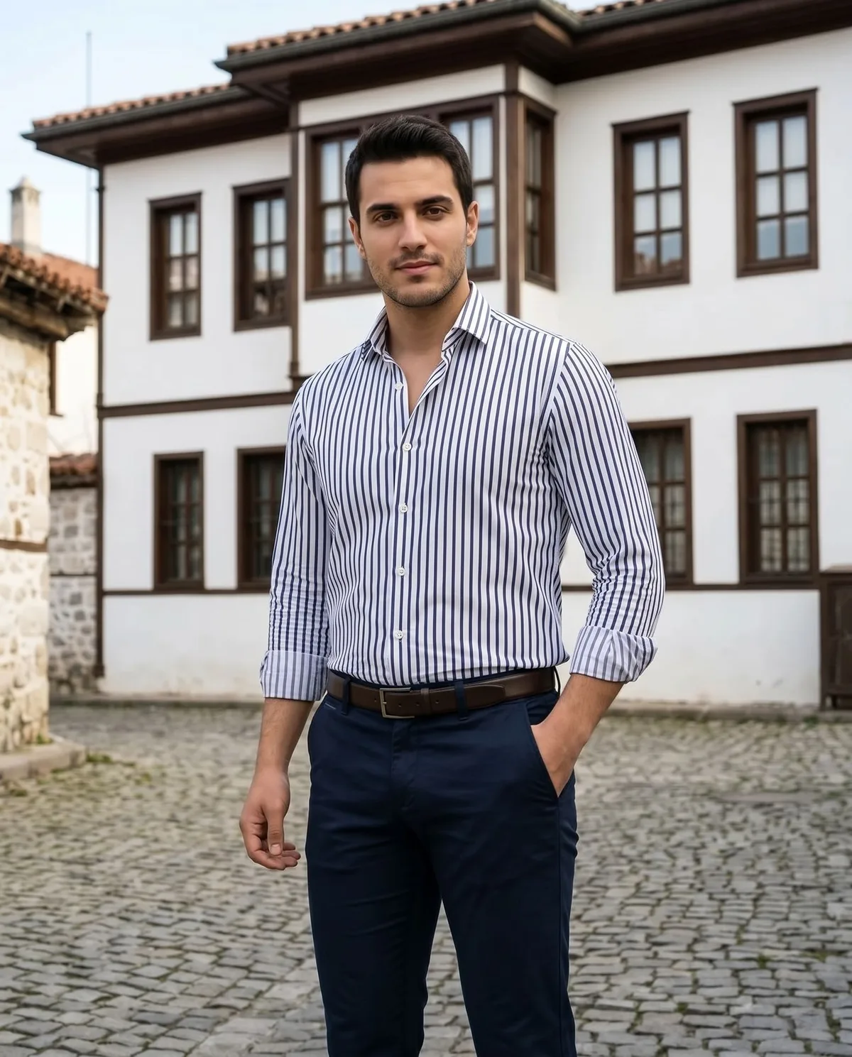 White-Navy Striped Shirt - 5