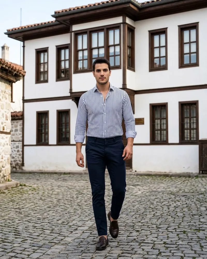 White-Navy Striped Shirt - SAVAS