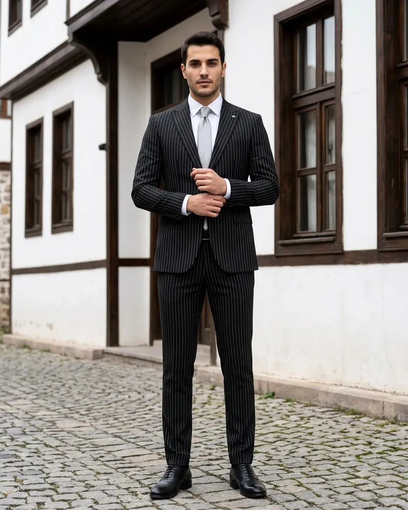 Black Pinstripe Suit - SAVAS