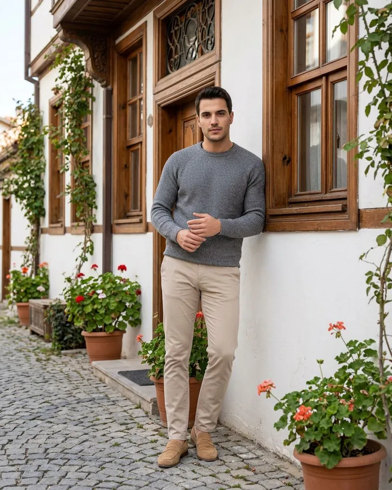 Beige Slim Chinos - SAVAS