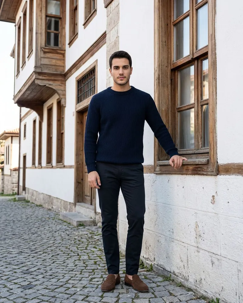 Navy Crew-Neck Sweater - SAVAS