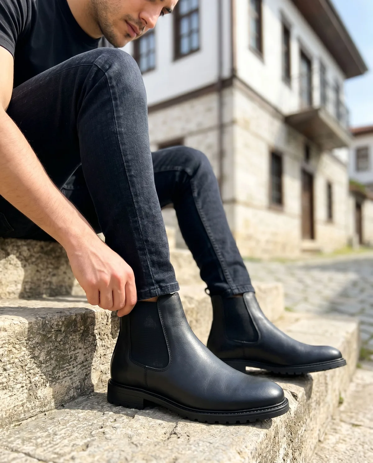 Black Genuine Leather Boots - 4