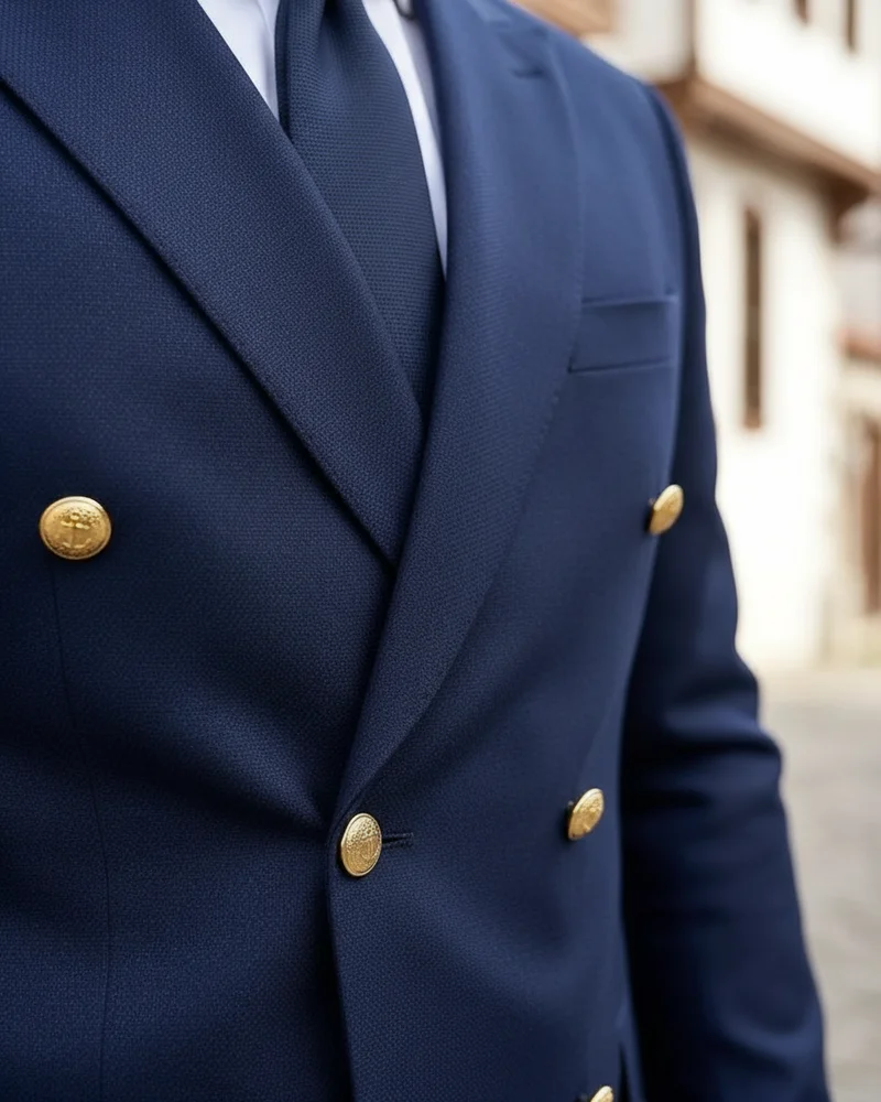 Navy Double-Breasted Suit - 2