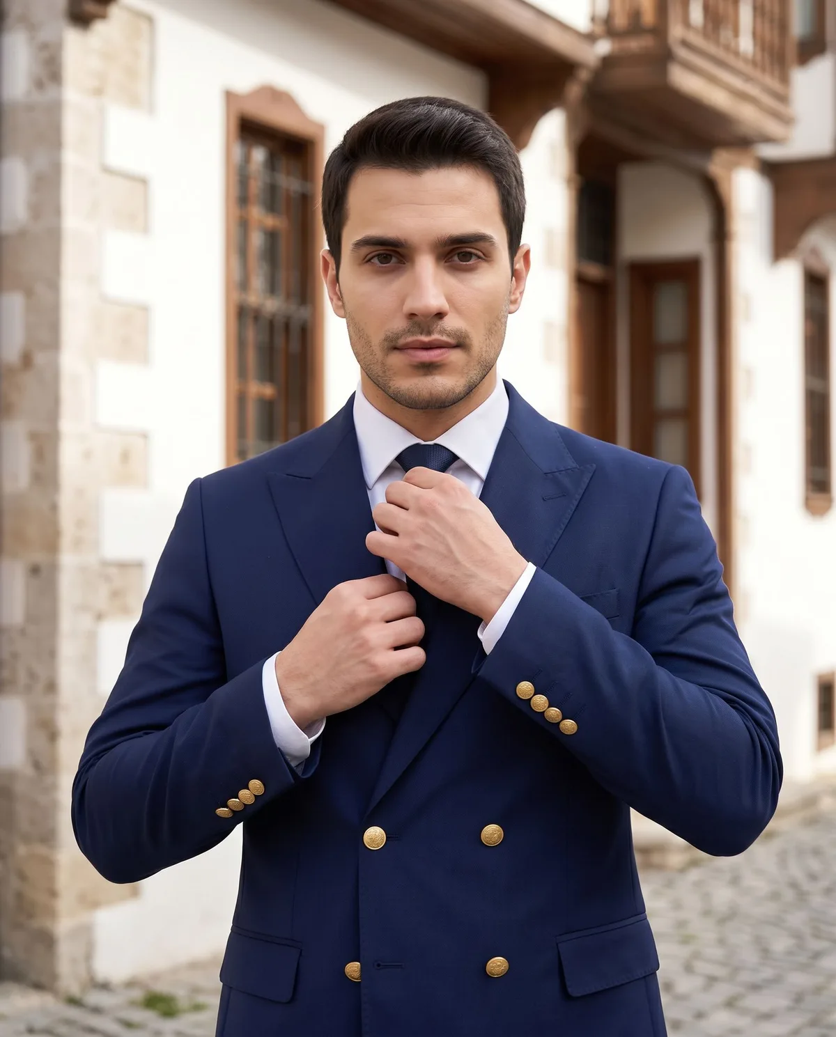 Navy Double-Breasted Suit - 3
