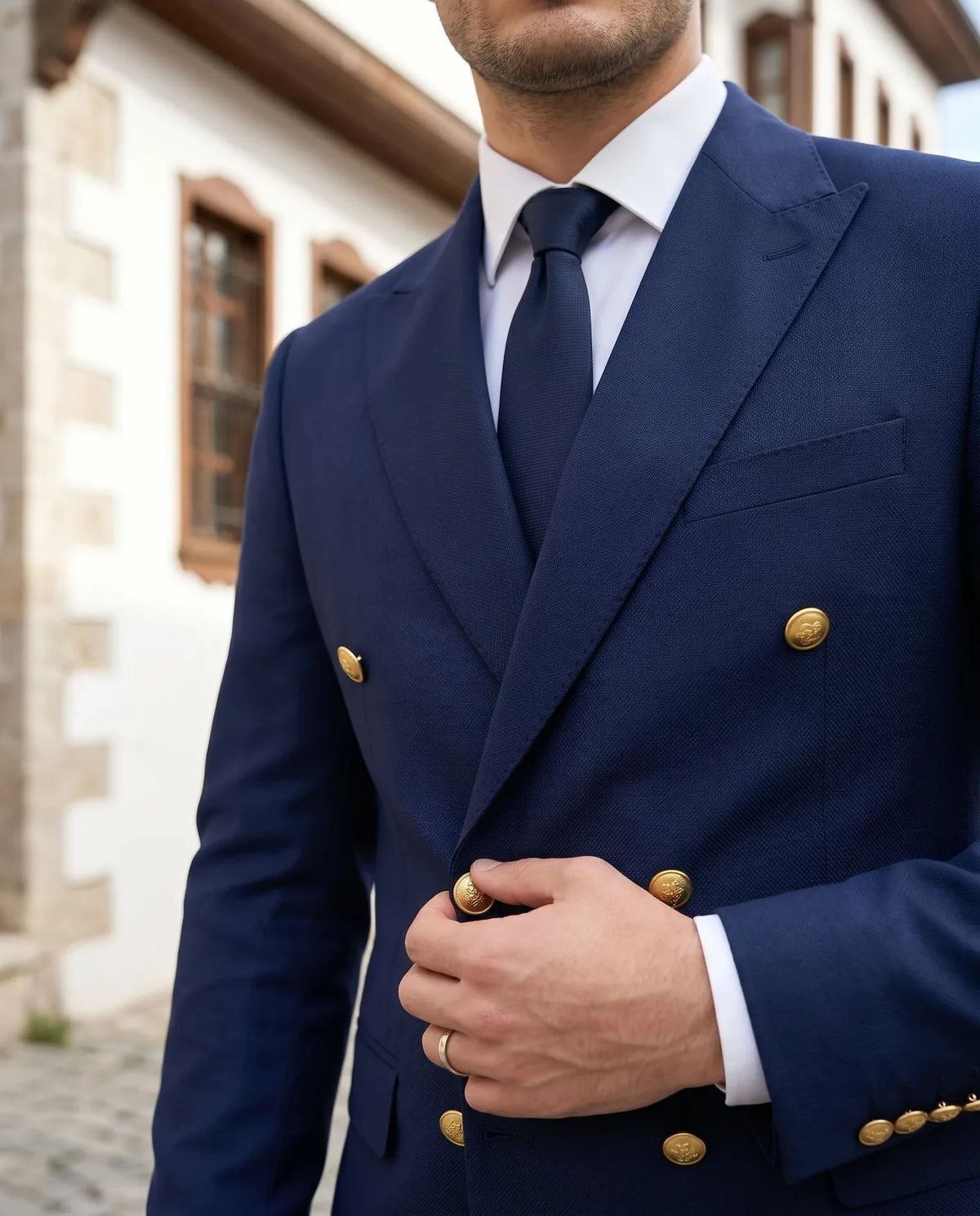 Navy Double-Breasted Suit - 4