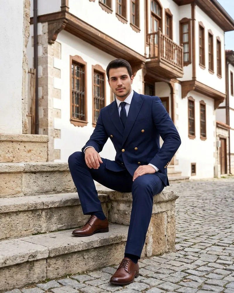 Navy Double-Breasted Suit - SAVAS