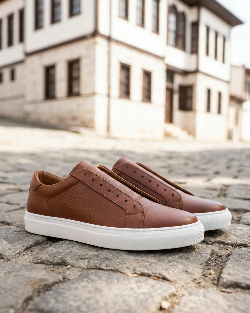Brown Leather Sneakers - SAVAS