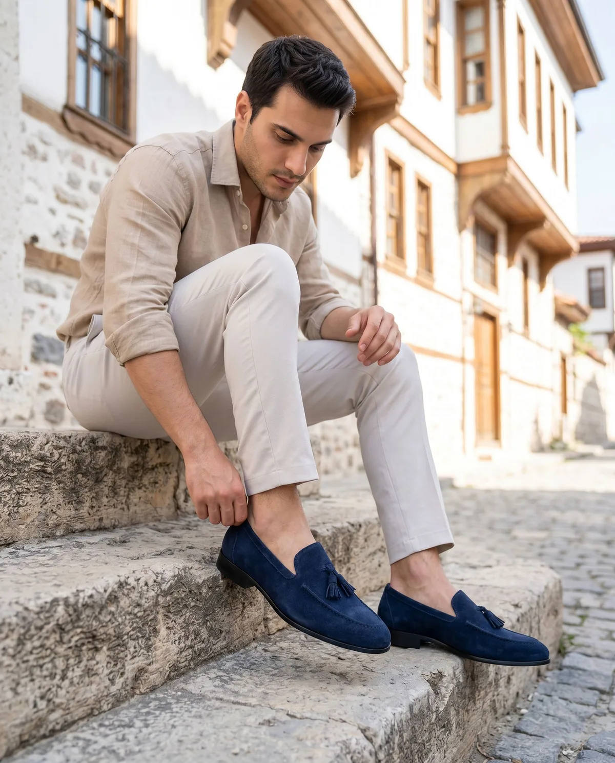 Navy Suede Loafers - 4