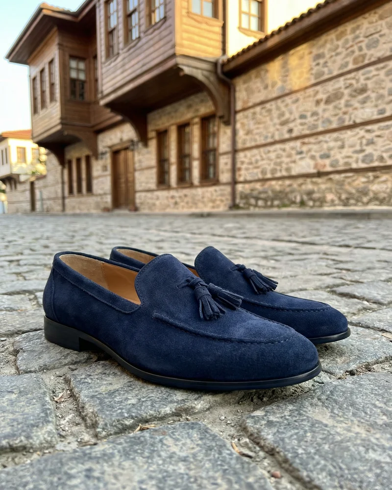 Navy Suede Loafers - SAVAS