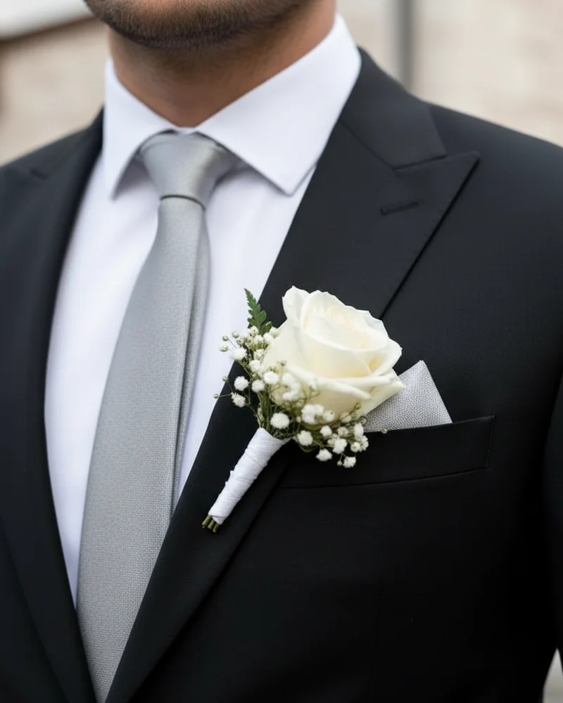 Black Wedding Suit — Silver Tie - 2