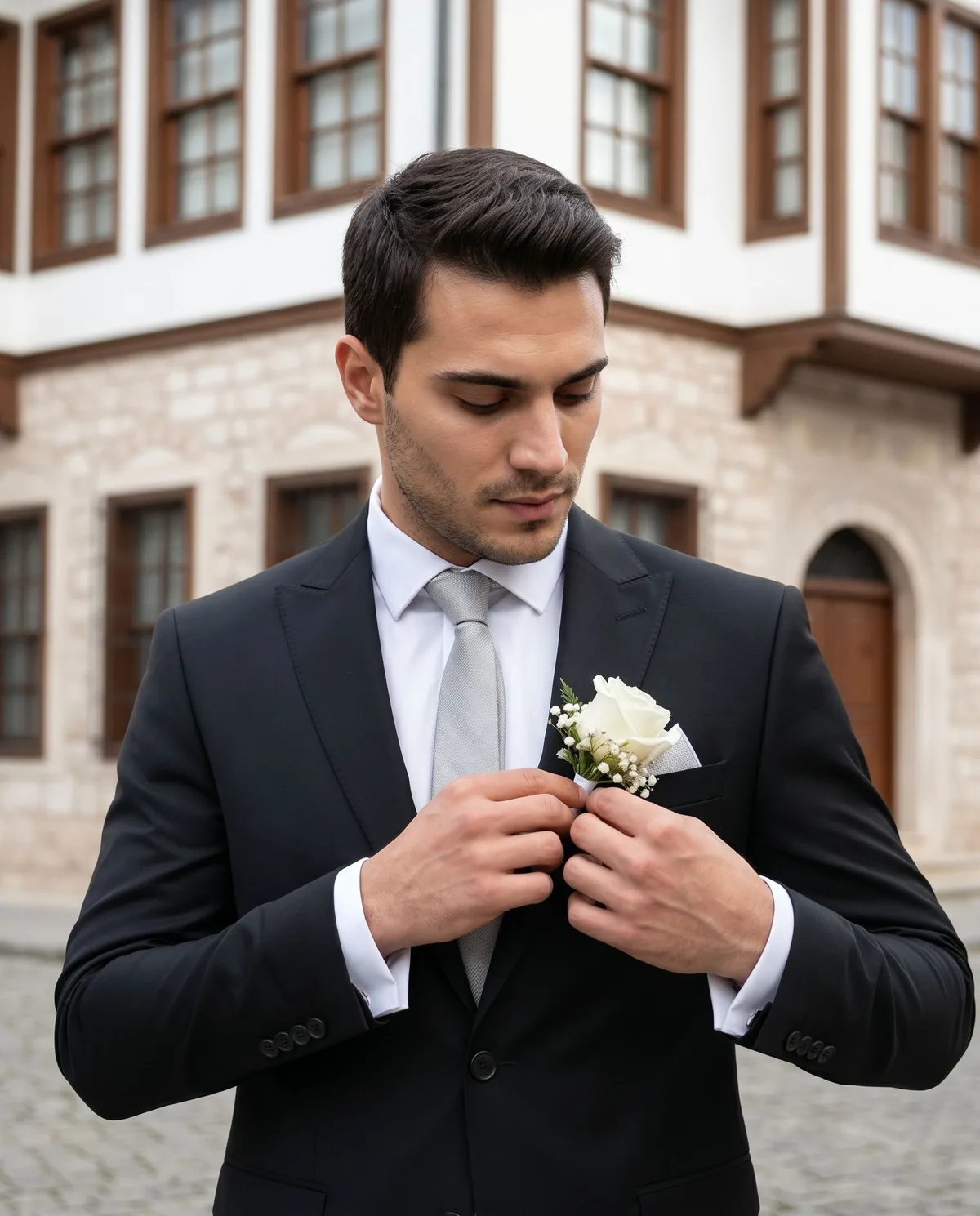 Black Wedding Suit — Silver Tie - 3