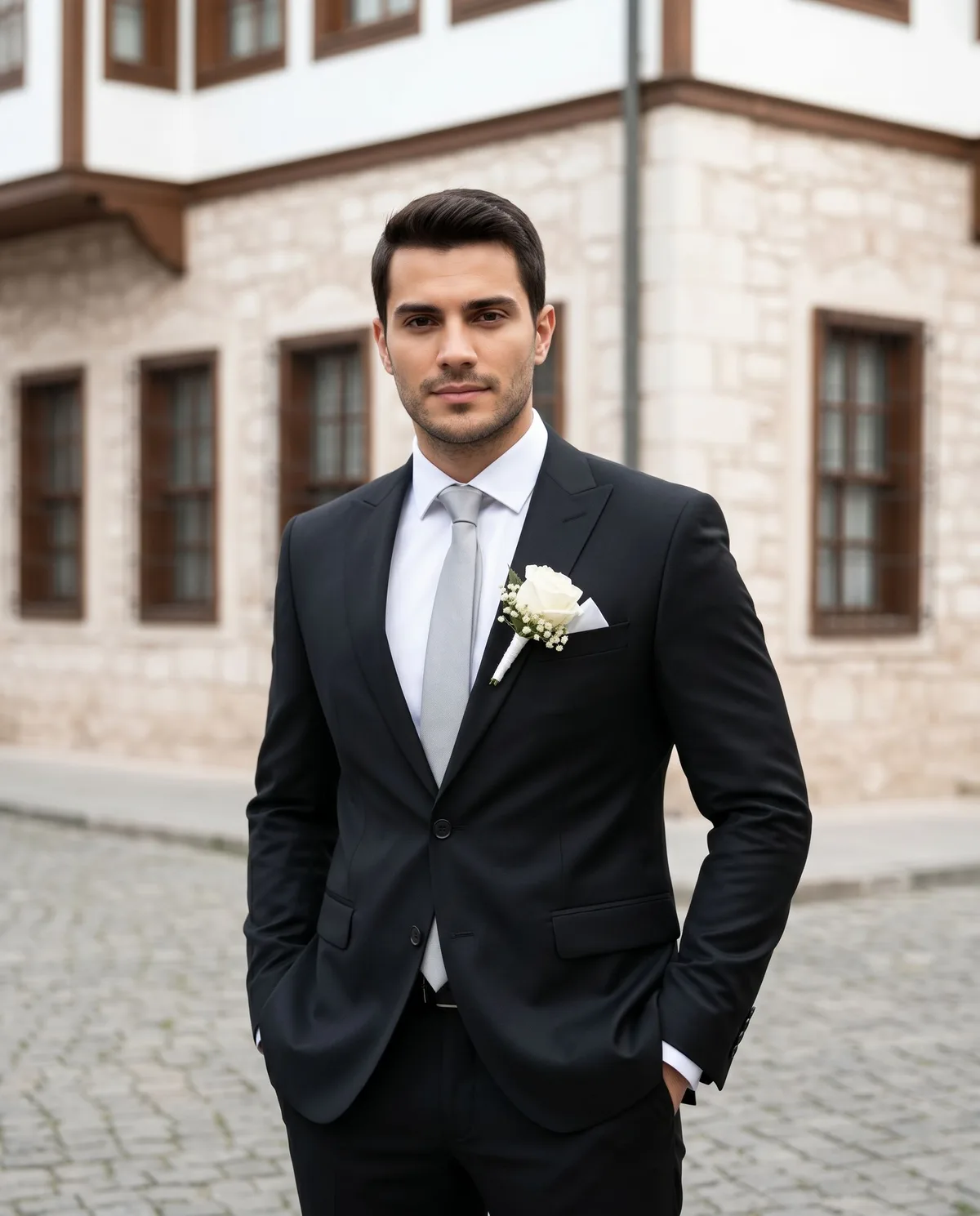Black Wedding Suit — Silver Tie - 5