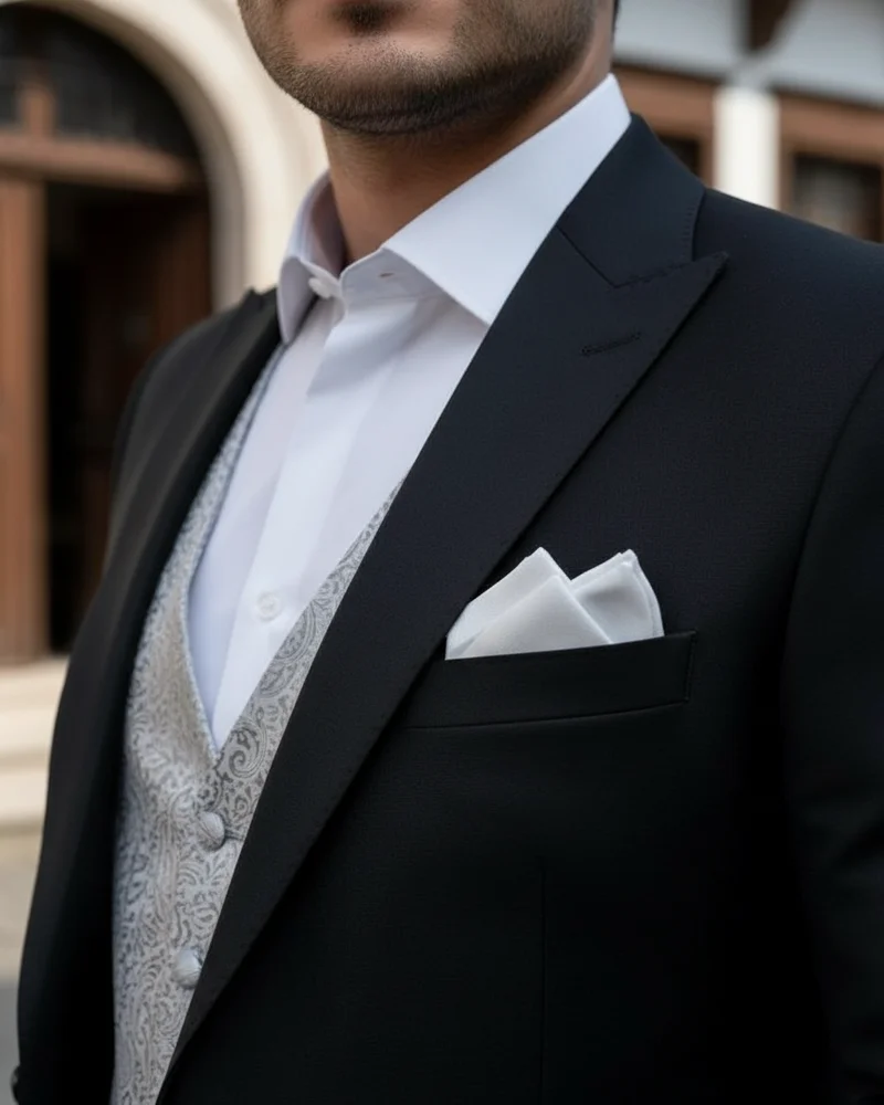 Black Wedding Suit — Silver Waistcoat - 2
