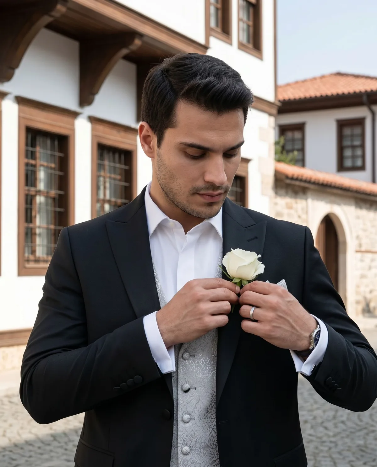 Black Wedding Suit — Silver Waistcoat - 3