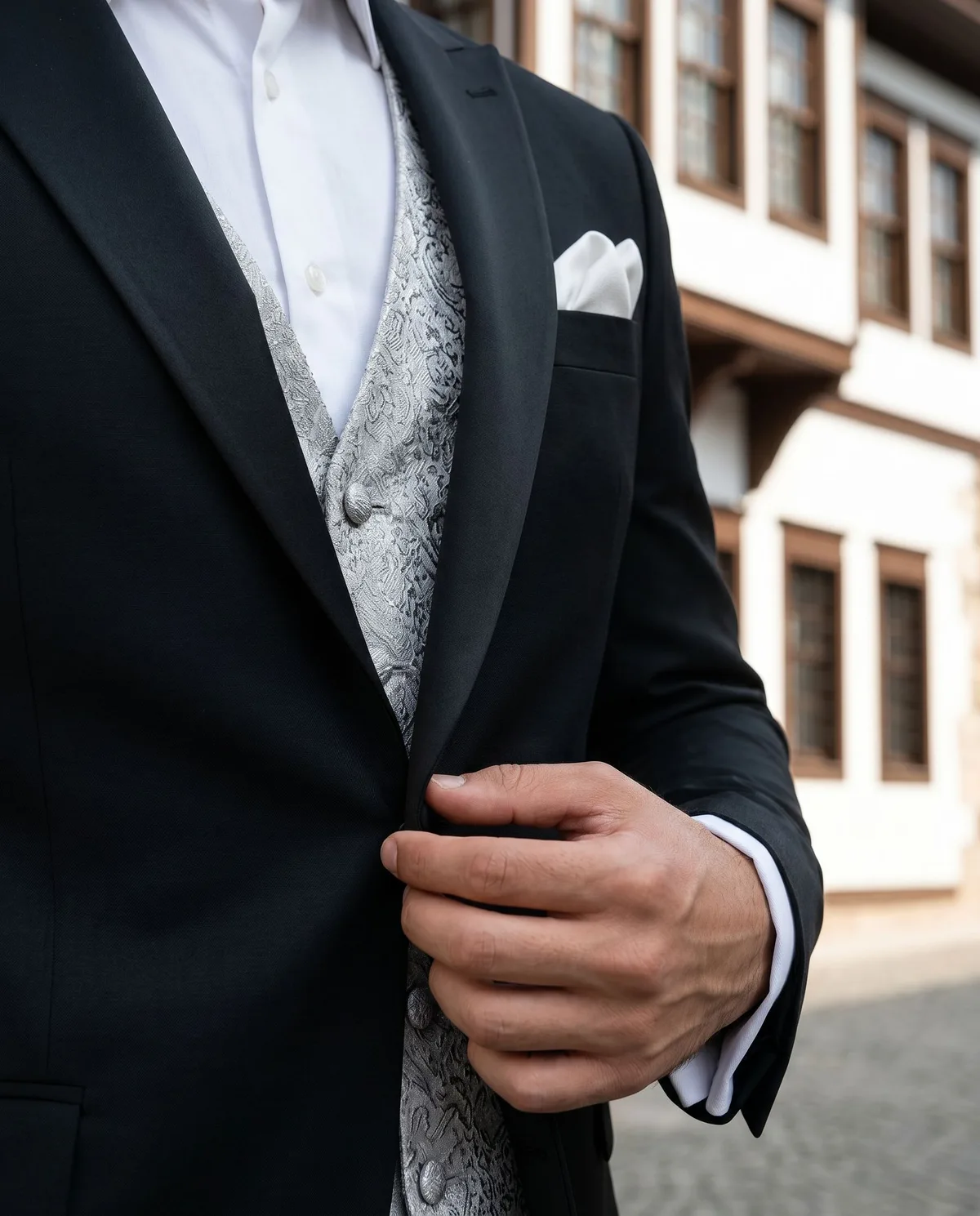Black Wedding Suit — Silver Waistcoat - 4