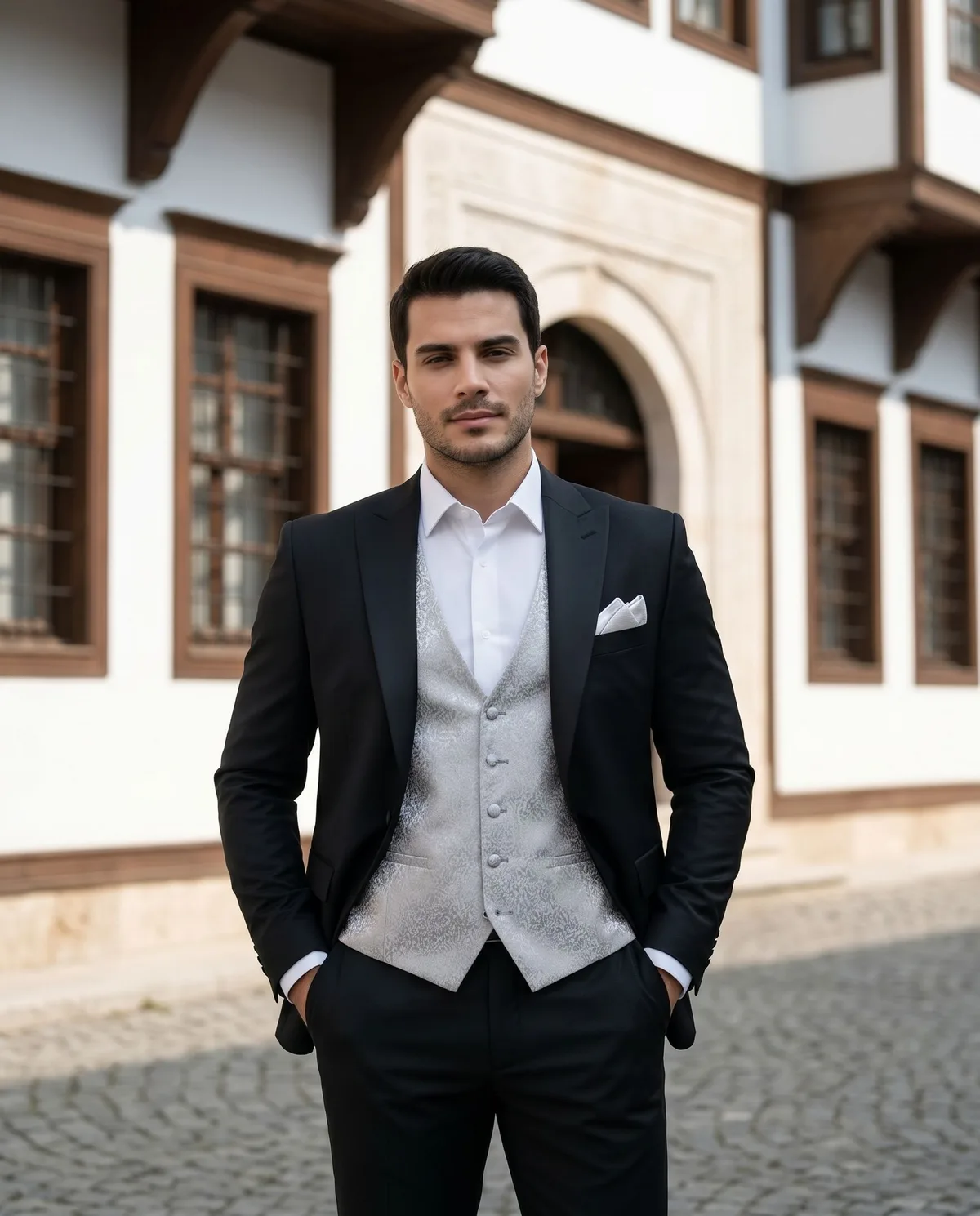 Black Wedding Suit — Silver Waistcoat - 5