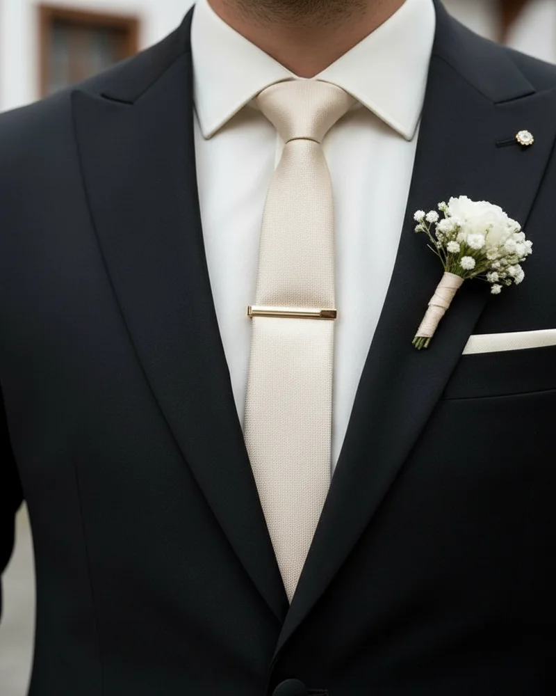 Black Wedding Suit — Gold Tie - 2