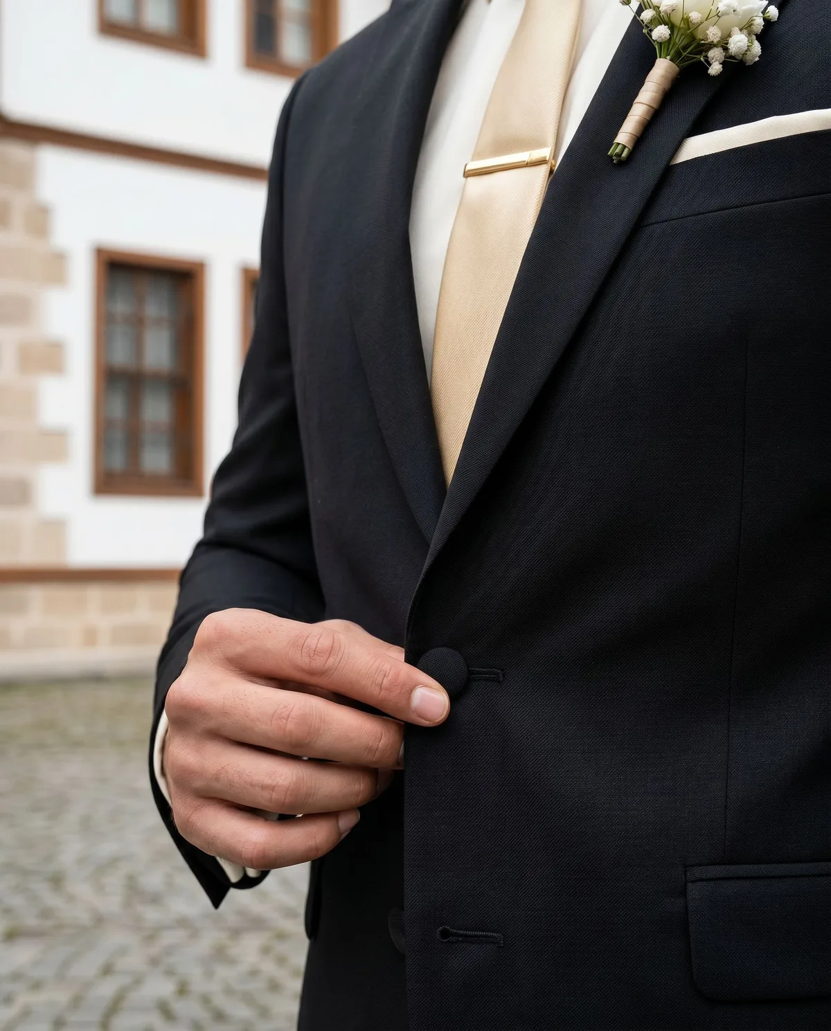 Black Wedding Suit — Gold Tie - 4