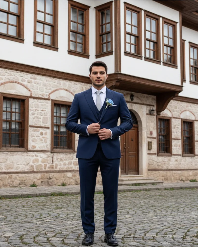 Navy Slim Fit Wedding Suit - SAVAS