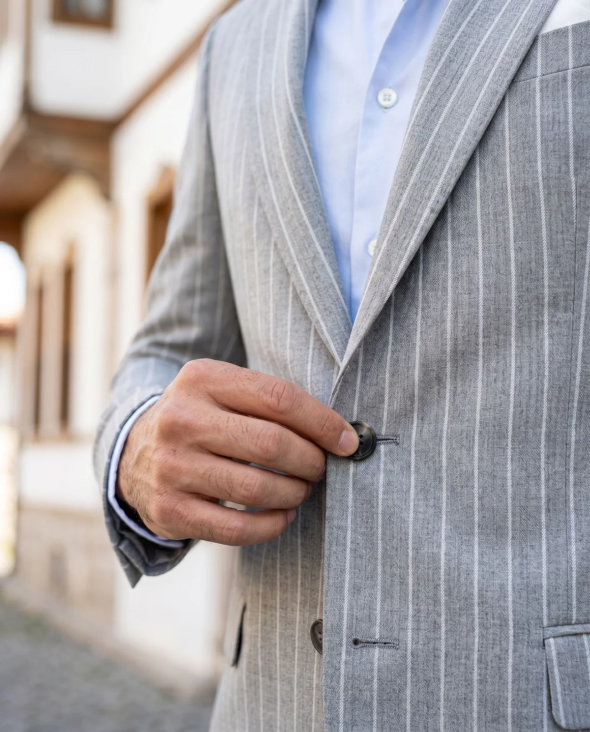 Light Grey Chalk Stripe Suit - 4