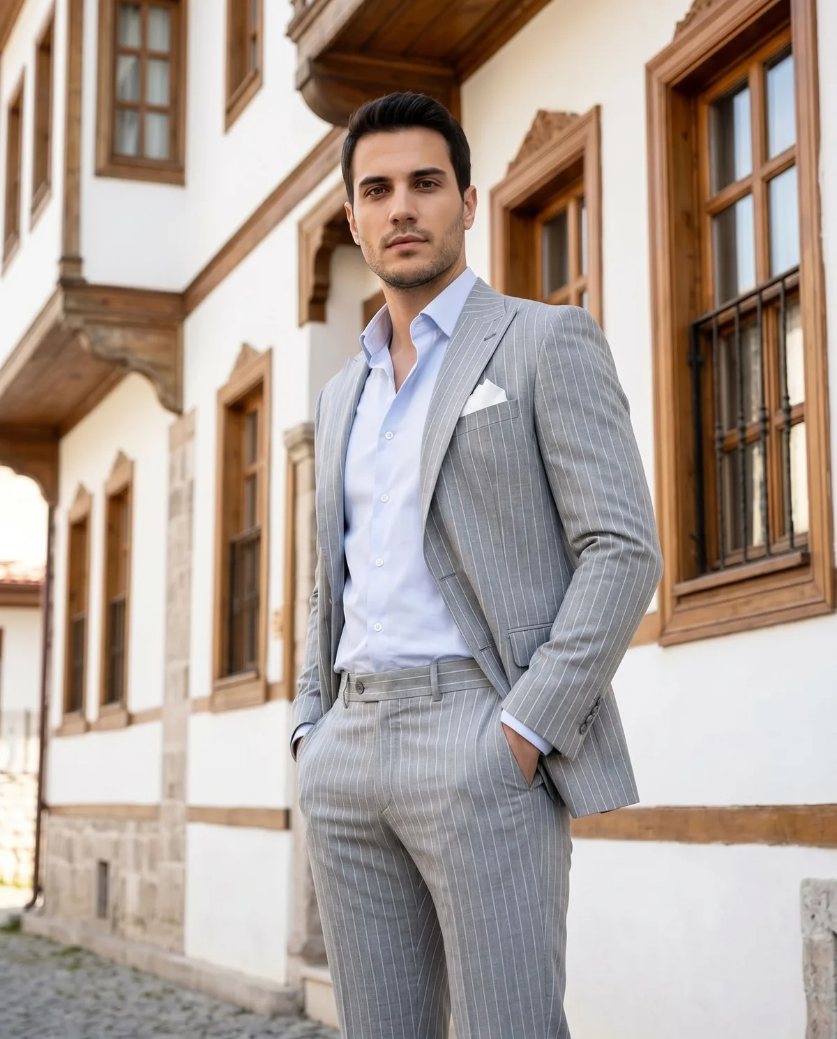 Light Grey Chalk Stripe Suit - 5