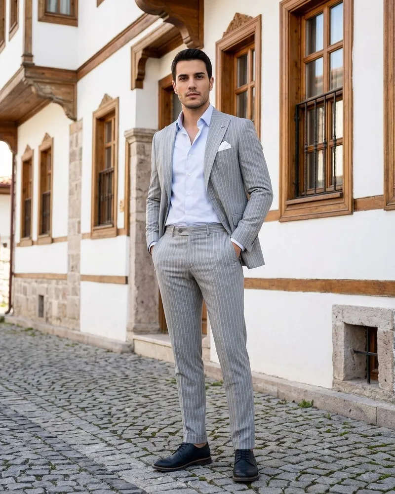 Light Grey Chalk Stripe Suit - SAVAS