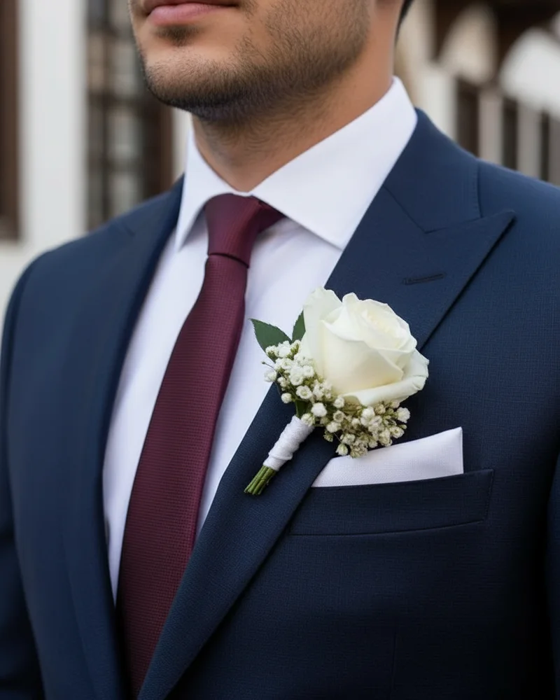 Navy Wedding Suit — Burgundy Tie - 2
